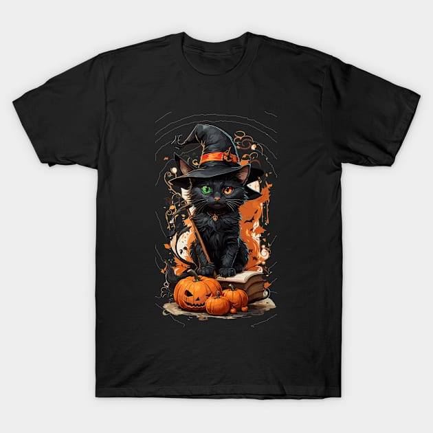 Halloween Cat T-Shirt by 8ird